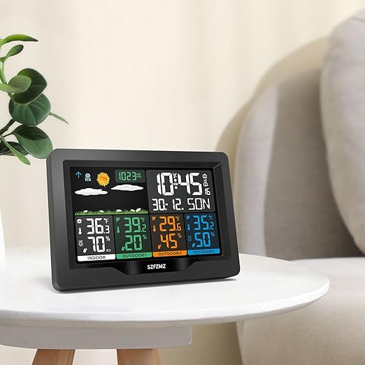 Weather Stations Wireless Indoor Outdoor with Multiple Sensors, 7.5" Color Display Weather Station Indoor Outdoor Thermometer Wireless Weather Forecast Station, Digital Atomic Clock with Backlight