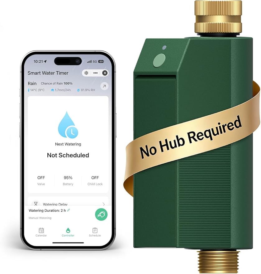 MOES WiFi Water Timer for Garden Hose, No Hub Required, Sprinkler Controller Built-in Flow Meter, Brass Inlet & Outlet, Smart Hose Timer, App & Voice Control, 10 Schedules, Up to 2-Year Battery Life