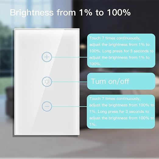 BSEED Smart Dimmer Switch, 2.4GHz WiFi Dimmer Light Switch Works with Alexa and Google Home, Neutral Wire Required Light Switch Dimmer, Single Pole Touch Dimmer Switch for Lamp, Remote Control, White