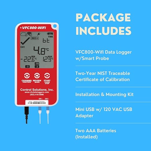 Control Solutions VFC800 Temperature Data Logger (VFC800-WiFi 10Ft Kit)