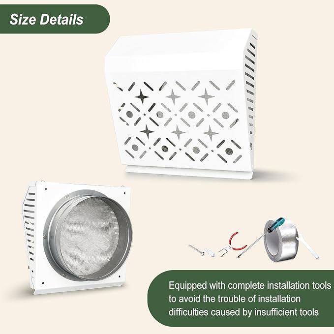 TOPOWN Metal 10 Inch Exhaust Vent Cover with Aluminum foil tape for sealing Weatherproof Outdoor Air Exhaust Box -Rain, Snow Protection
