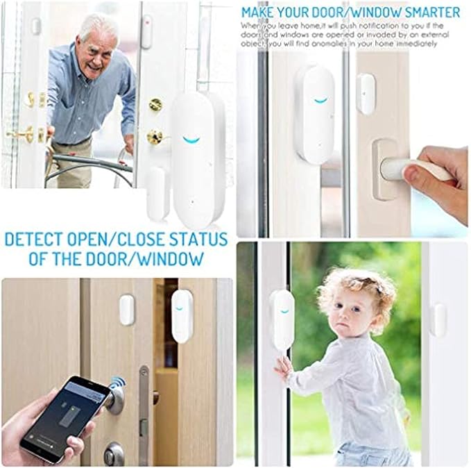 WiFi Door and Window Sensors,Tuya Smart Alarm with Free Notification APP Control Home Security Alarm System, No Hub Required,Compatible with Alexa, Google Home (3-Pack)
