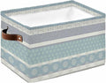 Farm Fruits Storage Bins Cubes Waterproof Cloth Storage Basket,Watermelon Lemons Peach Blue Grey Striped Foldable Storage Bags for Shelf Clothes Storages Organizers with Handles 15x11x9.5 in 1PCS