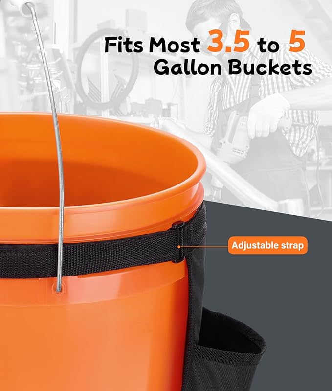 Bucket Tool Organizer, 5 Gallon Garden Bucket Tool Bag, Waterproof Bucket Storage Caddy with Mesh Pocket, Versatile for Car Wash Suppliers, Gardening Tools, Fishing Gear, Fit 3.5 to 5 Gallon Buckets