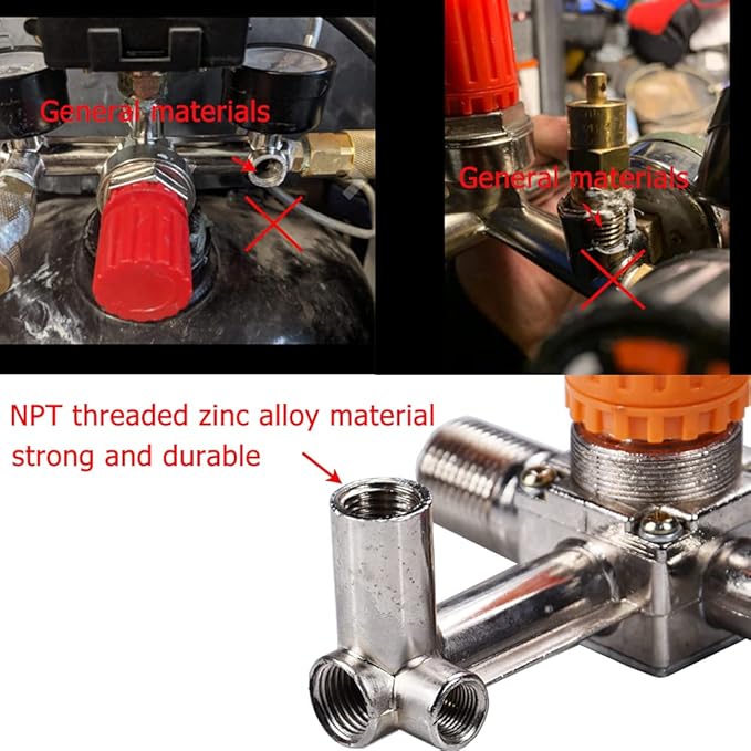 NPT Compressor Manifold Heavy Duty Double Outlet Manifold Air Compressor Fittings for Air Compressor Switch Control Valve Fittings