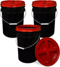 ePackageSupply 5 Gallon Bucket - Food Grade Bucket with Airtight Gamma Seal Screw-On Lid, BPA-Free, Heavy-Duty 90 Mil HDPE Plastic, Bulk Storage, Durable Container, Made in USA, Black/Red, 3 Packs