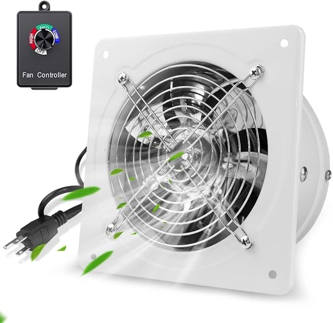 WiseWater 6 Inch White Exhaust Fan with Variable Speed Controller, 110V 40W Wall Mount with Backdraft Damper, 353 CFM Low Noise for Attic, Garage, Greenhouse, Warehouse, Farm, Shed and Smoking Room