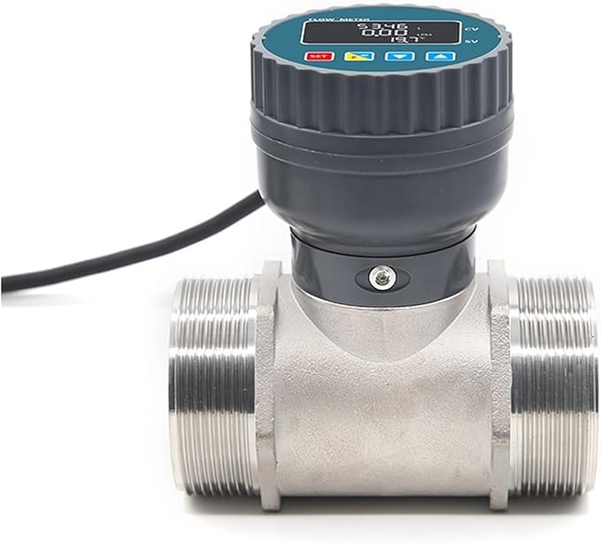 Water Flow Meter, RS485 Electronic Digital Display Flowmeter, Stainless Steel Smart LCD Electronic Flow Meter, Water Flow Sensor(Male thread,DN25_LCD VERSION)