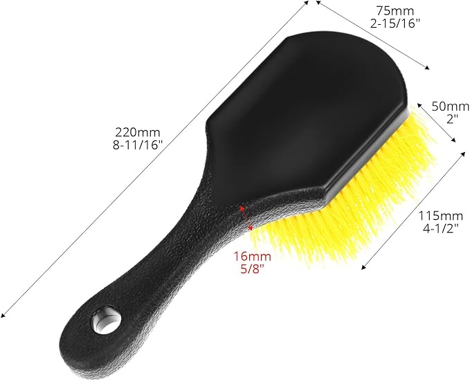 QWORK 8" Utility Scrub Brush with Plastic Handle and Yellow Polypropylene Bristles, 2 Pack Multi-Purpose Cleaning Tool for Wheels and Tires