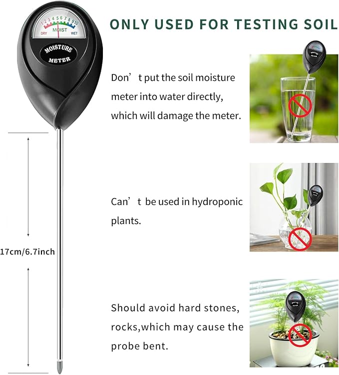 Censinda Soil Moisture Meter, Soil Moisture Monitor for House Plants, Soil Hygrometer Moisture Sensor for Indoor & Outdoor, Garden, Farm, Lawn Plant Care, No Battery Needed(Black)