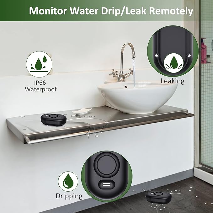 Water Leak Detector Sensor Alarm: Home Water Flooding Monitor Smart Sink Overflow Monitoring Adjustable Wet Moisture Alert Pipe Leakage Drip Detection Warning for Basement Floor (3 Sensor)