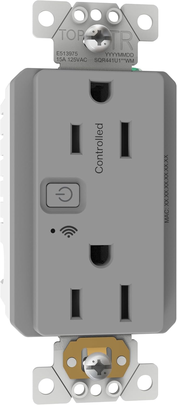 Square D by Schneider Electric X Series 15A 125V Wi-Fi Energy Monitoring Socket Outlet, Tamper Resistant, Matter Certified, Compatible with Alexa, Google Home, Apple Home, Matte Grey