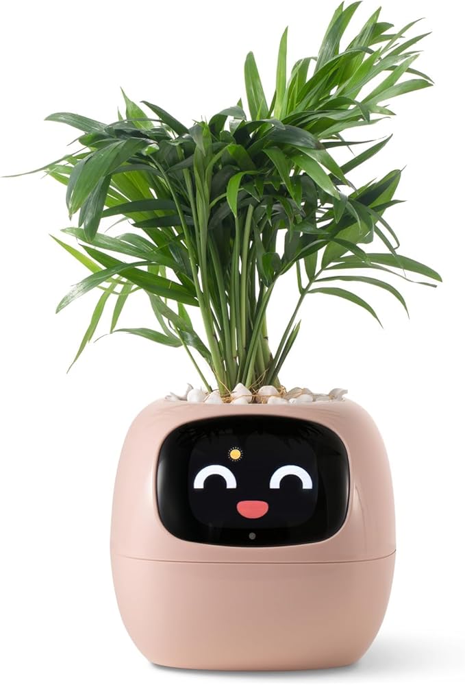 PLANTSIO Smart Pet Planter AI-Powered Smart Vases with Emoji Plant Care Guidance, Adorable Gesture Interaction, Modern Home Vase/Decoration Vase for Bedroom & Desk (Pink)