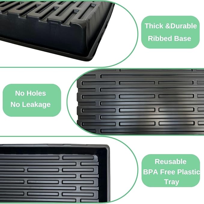 Standard 1020 Tray Sturdy Plant Growing Trays Plastic Seed Starter Tray for Microgreens Heavy Duty Seedling Trays No Drainage Holes 10 Pack