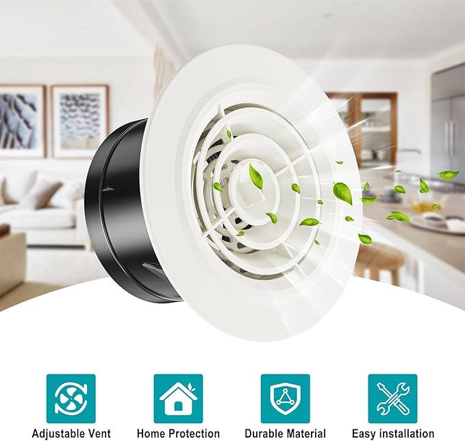 4 Inch Round Air Vent, HG Power Adjustable ABS Vent Cover, White Louver Grille Vent Fit for Bathroom, Office, Kitchen, Ventilation Use - Opening Size 3.74"