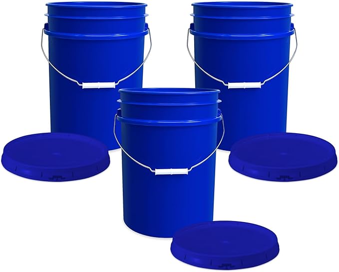 ePackageSupply 5 Gallon Bucket - Food Grade Bucket with Airtight Gasketed Tear Strip Lid, BPA-Free, Heavy-Duty 90 Mil HDPE Plastic Pail, Bulk Storage, Durable Container, Made in USA - Blue, 3 Packs