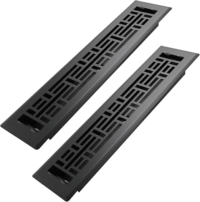 Howeall 2x12 Inches 2 Pack Heavy Duty Walkable Floor Register Easy Adjust Air Supply Lever Floor Vents - Seattle Design - Vent Cover for Home Floor - Matte Black