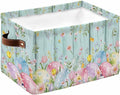 Easter Eggs Storage Bins Cubes Waterproof Cloth Storage Basket,Spring Daisy Eucalyptus Leaves Teal Wooden Foldable Storage Bags for Shelf Clothes Storages Organizers with Handles 15x11x9.5 in 1PCS