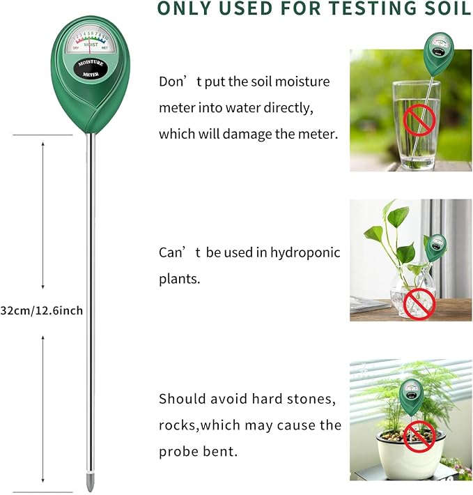 Soil Moisture Meter, 2 Pack Long Probe Soil Moisture Monitor for House Plants, Soil Hygrometer Moisture Sensor for Indoor & Outdoor, Garden, Farm, Lawn Plant Care, No Battery Needed(Green + White)