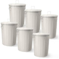Plexon 20 Gallon Metal Trash Can with Lid Outdoor Large Trash Bin Steel Garbage Can for Garage Patio Farmhouse Bucket Bird Seed Storage Can Heavy Duty Round Container, Beige 6 Pack