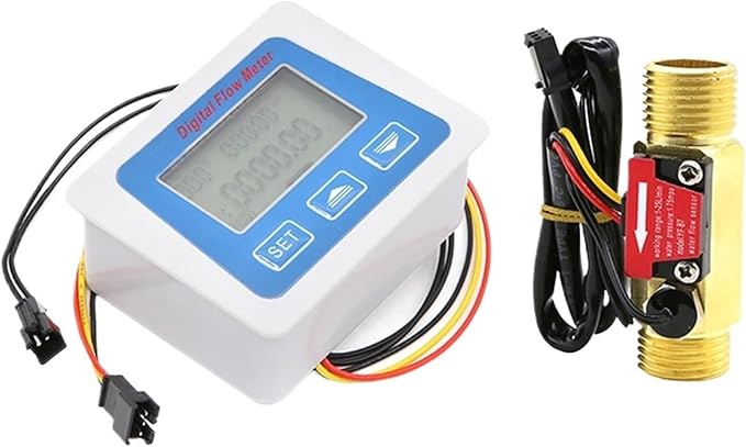 Smart Digital Water Flow Meter Set LCD Flow Rate Monitor Inline Electronic Flow Sensor with Temperature Display G1 G1/2 G3/4 (G1)