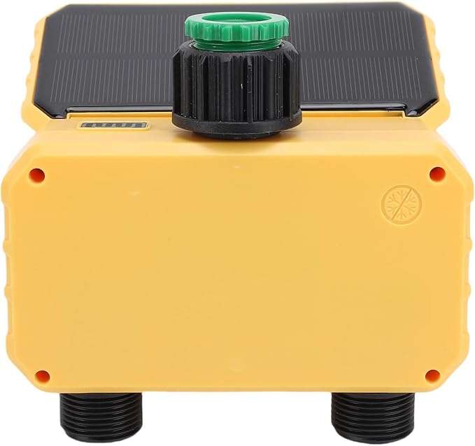Solar Panel Sprinkler Timer, Double Outlet Smart Water Timer with Rain Sensor, Automatic Watering Valve Irrigation Controller System for Garden Hose Lawns Yard
