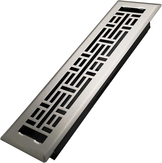 Howeall 2x12 Inches Heavy Duty WalkSNle Floor Register Easy Adjust Air Supply Lever Floor Vents - Seattle Design - Vent Cover for Home Floor - Satin Nickel