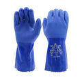 SHOWA Atlas 660 Triple-Dipped PVC Chemical Resistant Gloves, Heavy-Duty Gloves, Rough Finish Grip, Seamless Cotton Liner, 12" Length, Blue, Small, Vending 12-Pack