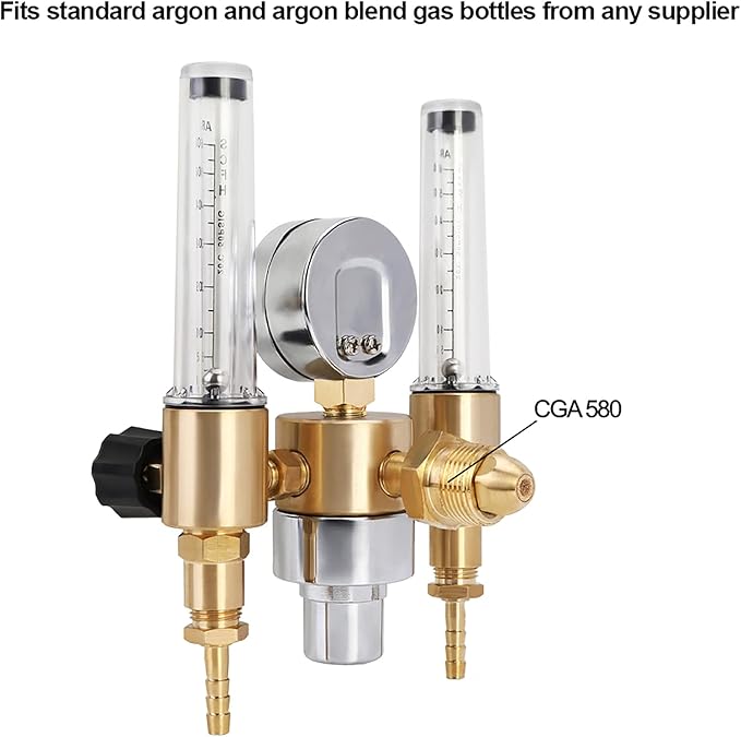 BETOOLL Argon/CO2 MIG TIG Flow Meter Gas Regulator Gauge 0-60 SCFH 0-4500 Psi CGA580 Inlet Connection