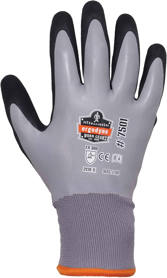 Ergodyne ProFlex 7501 Coated Waterproof Winter Work Gloves Gray, Medium, 1 Pair (Pack of 2)