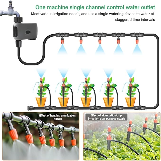 Tyenaza Sprinkler Timer, WiFi Smart Sprinkler Timer 1 Outlet Automatic Watering System Irrigation Timer with APP Control Rain Delay Programmable Water Timer for Garden Hose (EU Plug)