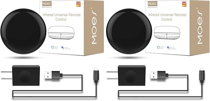 MOES WiFi Smart IR Remote Controller Smart Home Infrared Universal Remote Blaster,One for All Control AC TV DVD CD AUD SAT etc,Compatible with Alexa and Google Assistant,No Hub Required (Pack of 2)