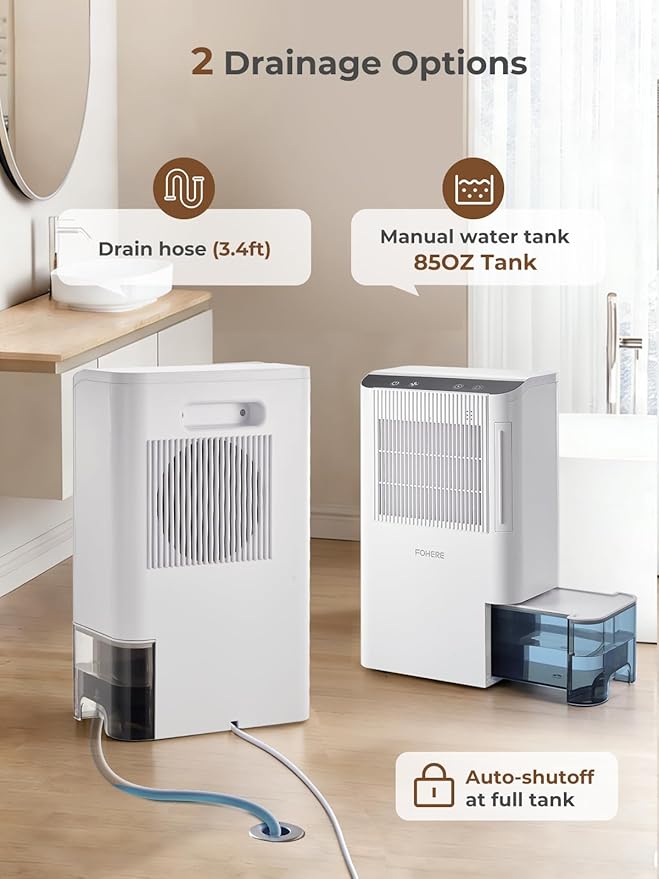 Dehumidifier for Home 2000 Sq.Ft, 85OZ Dehumidifiers for Basement Bedroom Bathroom with Drain Hose, Auto Shut Off, Humidity Display & 7 Color Light