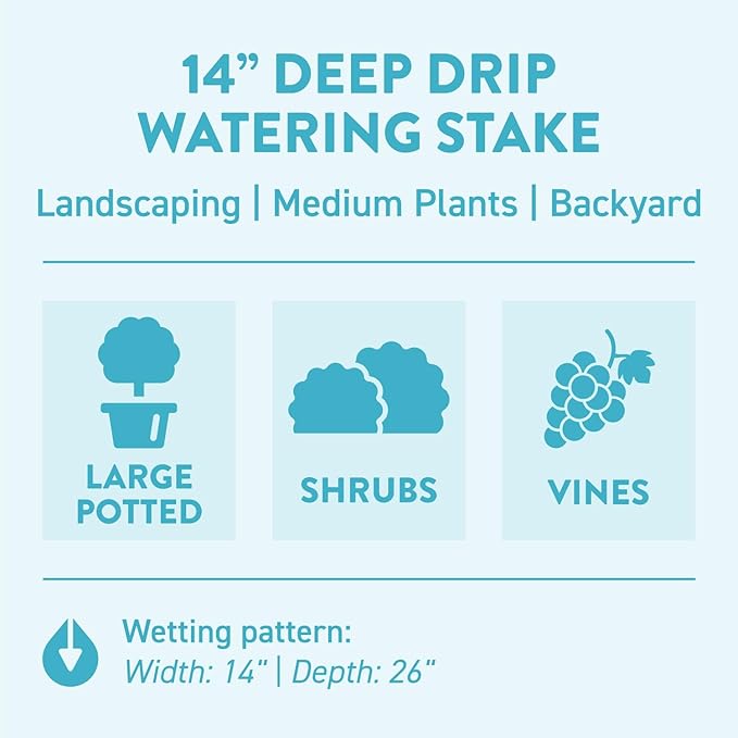 14 in. DEEP DRIP Plant Watering Stake (3 Pack) (Black) | UV-Protected ABS Plastic Deep Root Irrigation Spike for Yard Plants, Shrubs, Vines