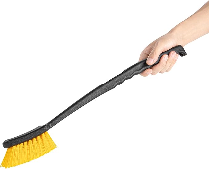 Restaurantware Scrub Brush 4 Count of 20 Inch Long Handled Scrubbing Brush, Ergonomic Design, Stiff Yellow Plastic Bristles, for Commercial Kitchen, Restaurant Or Home