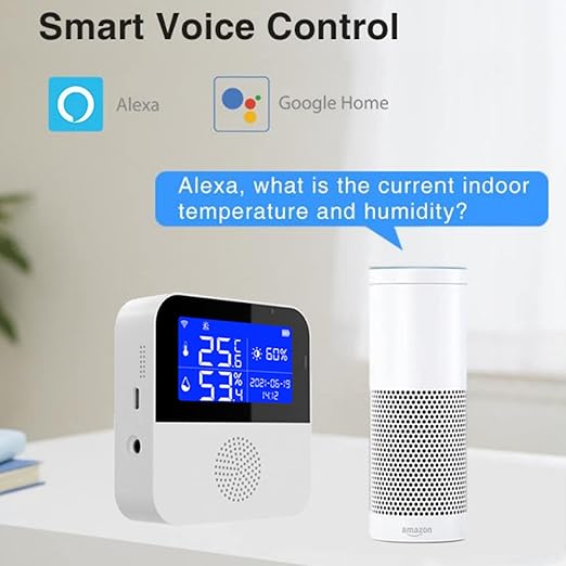 WiFi Temperature Humidity Monitor: Digital Thermometer Hygrometer with Brightness Sensor, Backlit Screen, Buzzer Alarm & App Alerts, Smart Temperature Humidity Sensor Compatible with Alexa