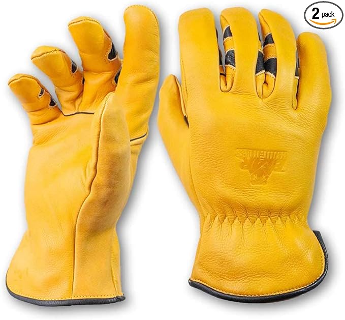 Bear Knuckles Leather Gloves for Men. Heavy Duty Cowhide Mens Work Gloves with Pre-Curved Fingers. Outdoor Work Gloves, Durable Leather Gloves for Construction & Yardwork. HD361
