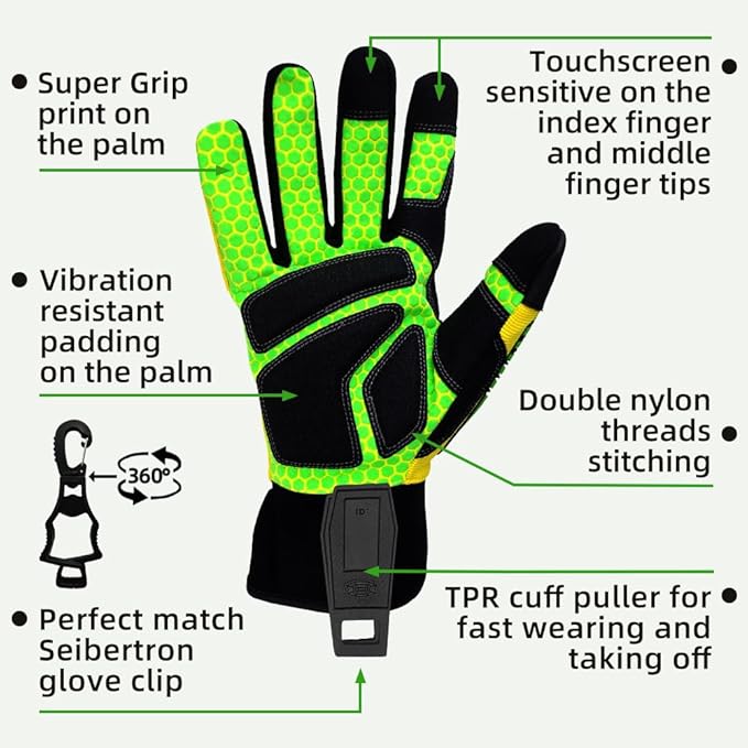 Seibertron High-Vis Series Cut Resistant Reducing Anti-Impact Mechanics Heavy Duty Safety Rescue Oil and Gas Gloves
