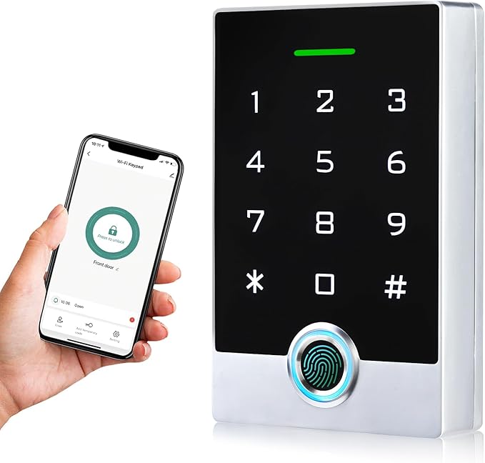 Wireless WiFi TUYA Access Control System, Fingerprint Password Stand-Alone Door Access Control Keypad with ID Keyfob, WG26/34 EM Card Reader Access Controller, Full Metal Weatherproof, Backlight