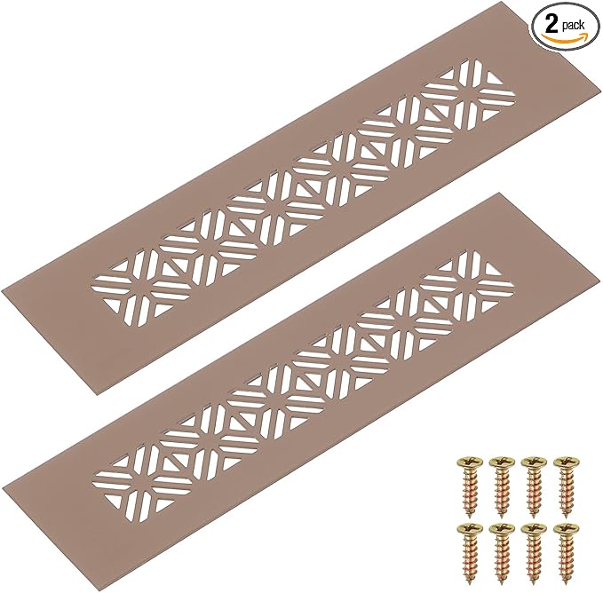 uxcell 2Pcs Aluminum Alloy Air Vents, 200 x 50mm / 7.9 x 2" Rectangle Louvered Ventilation Grille Cover with Mounting Screws for Door Cabinet Wardrobe, Brown