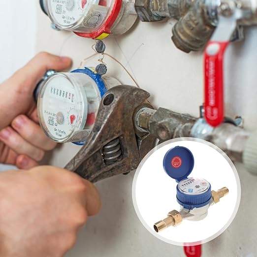 Hemobllo Water Meter Water Flow Meter Cold Water Meter for Garden and Home Use, Measures in Cubic Meter, DN15, 1/2" NPT Couplings