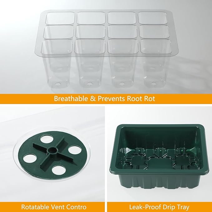 ondware 10-Pack Seed Starter Trays with Humidity Domes, 120 Cells, Seed Starter Kit for Indoor Greenhouse, Seedling Starter Tray for Seeds Growing Starting