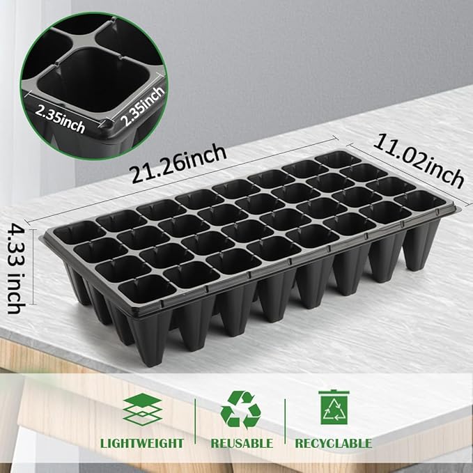 RooTrimmer 10 Pack 32 Cell Seed Starter Trays - Extra Deep 4.33" Plastic Nursery Trays, 20" x 10"，Fits Standard 1020 Flats