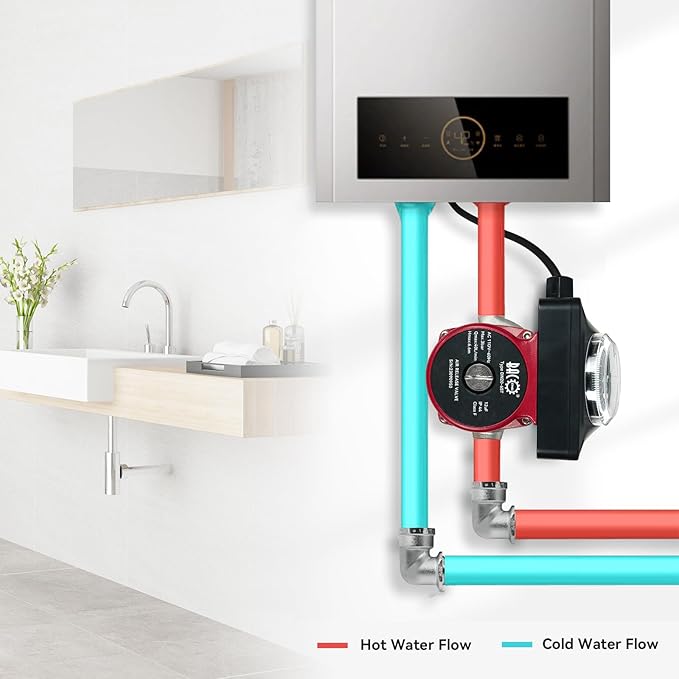 BACOENG Hot Water Recirculating Pump, Auto Start/Close Water Circulation Pump With Timer, Ultra-silent Stainless Steel Head for Electric Water Heater System/Tank Water Heaters