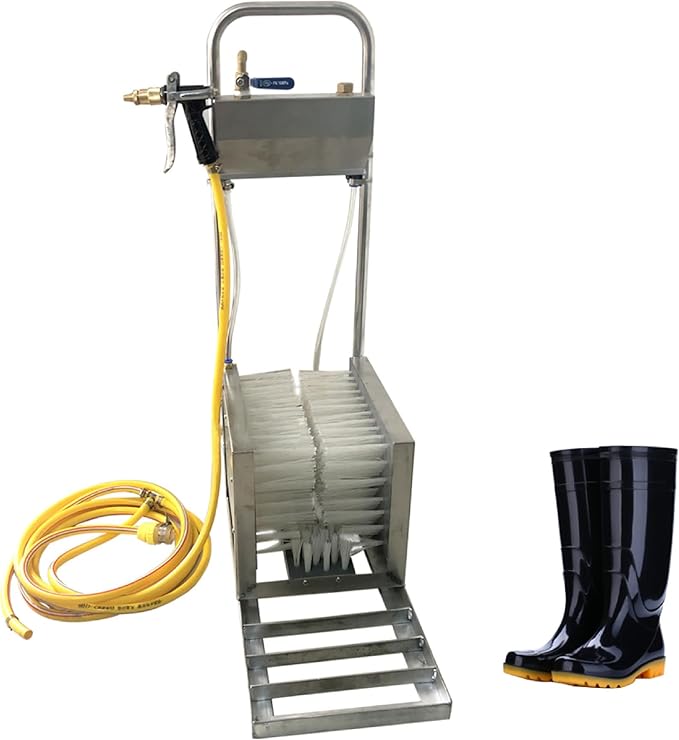 Heavy-Duty Farm Boot Scrubber & Cleaner with Stainless Steel Brush and Water Spray Gun - Essential Footwear Cleaner for Ranches, Construction Sites, and Outdoor Use