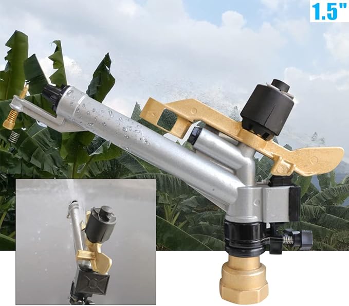 1.5" Impact Sprinkler Agriculture Irrigation Sprinkler 360° Adjustable Long Range Water Irrigation Spray Gun Tool Kit Large-Area Watering Sprinkler for Garden Farm Lawn Forestry