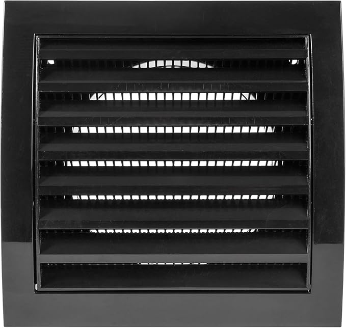 Vent Systems 4” Inch Black Plastic Exterior Vent Hood Cap – Heavy-Duty Louvered Cover with Protective Mesh Screen – HVAC Exhaust Grille for Home Office Garage Outdoor Wall Applications