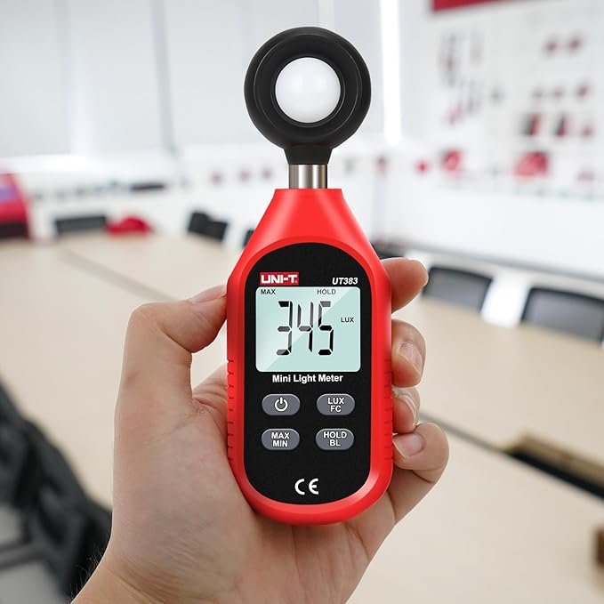 UNI-T UT383 Light Meter Lux Meter Lumens Digital Illuminance Meter 0~199,900 Lux (0~18,500 FC) Foot Candles Luxmeter for Film Photography Plants Photometer Lighting Intensity Brightness Measurement