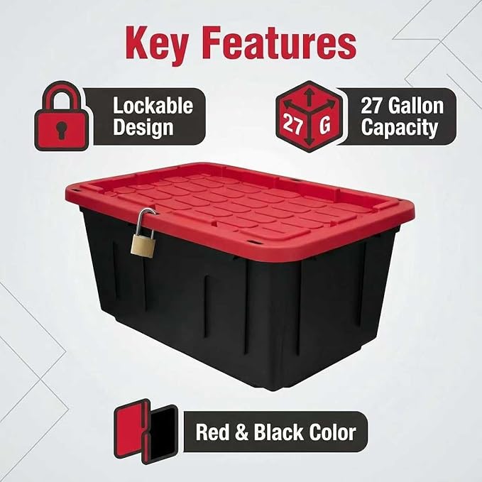 2-Pack 27-Gallon Storage Boxes with Snap-on Lids. Durable and Suitable for Storing Household Items, as well as for Use in Industrial and Outdoor Environments.