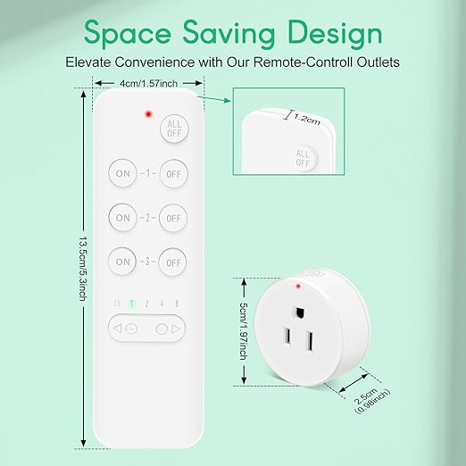 Remote Control Outlets, Nineleaf Remote Control Outlet Plug with Countdown Timer, 15A/1500W,500 Ft Range,Wireless Remote Control Outlet Plug Light Switches,for Household Appliances(1 Remote+2 Plugs)